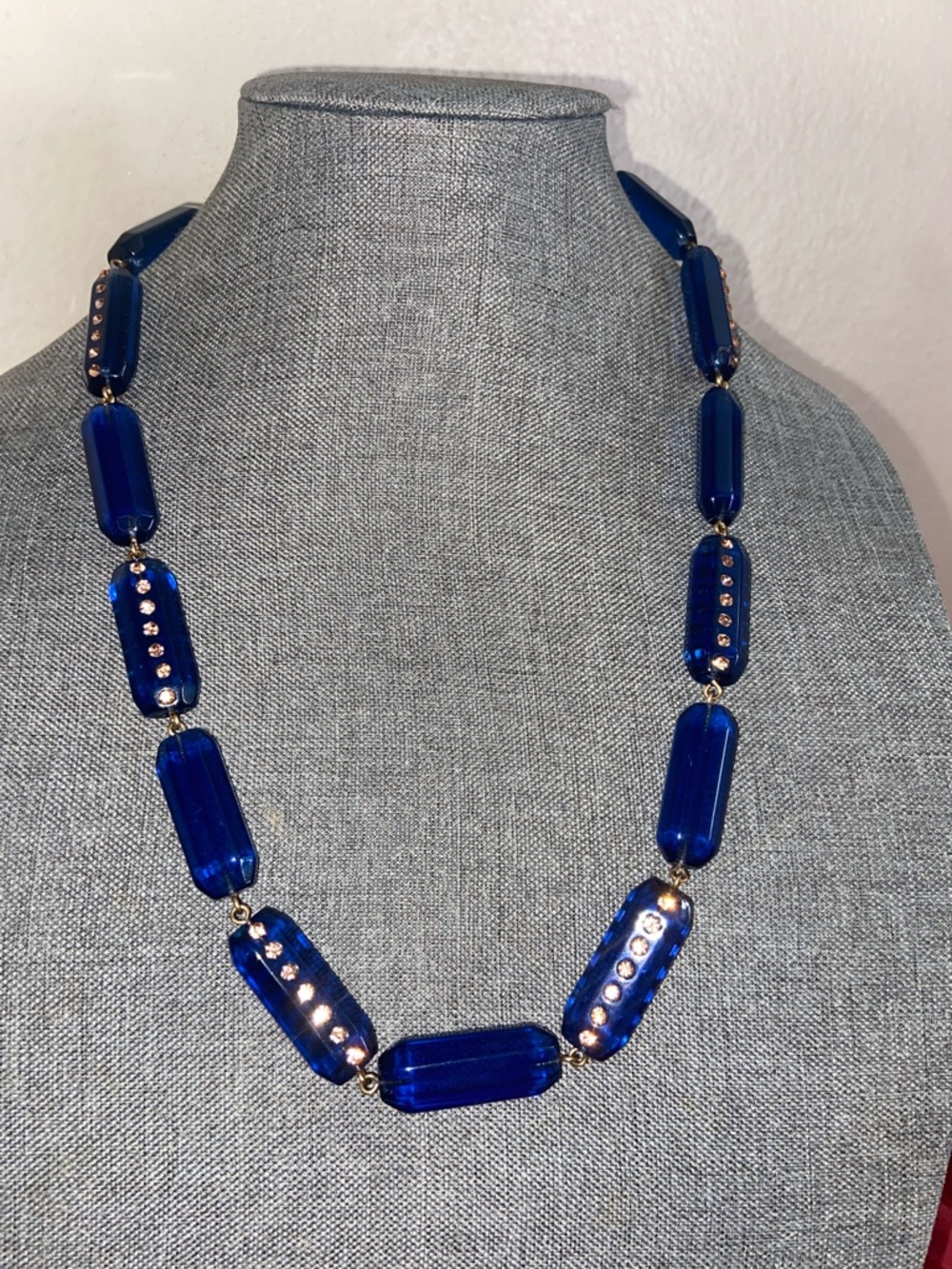 J. Crew Royal Blue Beads With Copper tone Rhinestones Necklace